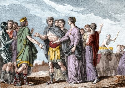 Marriage of Clovis 1st (481-511), King of the Francs, with Clotilde (Sainte Clothilde, ca. 475-545) (Queen) in 493. Engraving of the 18th century. by French School
