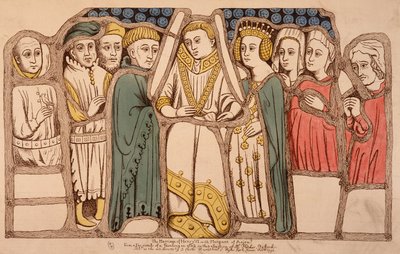 Marriage of Henry VI of England (1421 - 1471) and Margaret of Anjou (1429 - 1482) in 1445. Engraving from 1793. Library of Decorative Arts in Paris. by French School