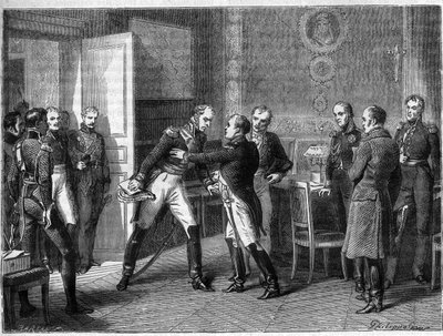 Marshal Michel Ney changes sides, joins his troops with Napoleon on 14th March 1815 - Interview with Marshal Michel Ney and Napoleon in Auxerre in 1815 - Marshal Ney proclaiming himself in favor of Napoleon I returns from Elba Island by French School
