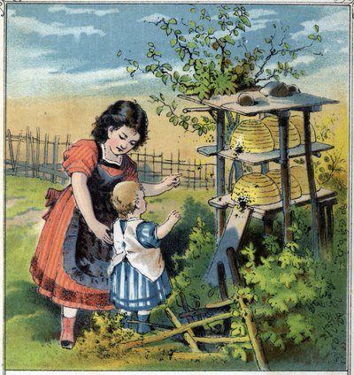 Martha shows the work of the bees in the hive to her little sister. From 