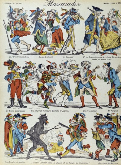 Masquerade: masked caricature characters - Image of Epinal by French School
