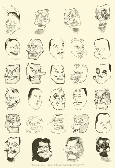 Japanese Masks (engraving) by French School