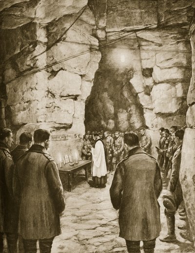 Mass Being Taken Before Battle Within the French Caves by French School