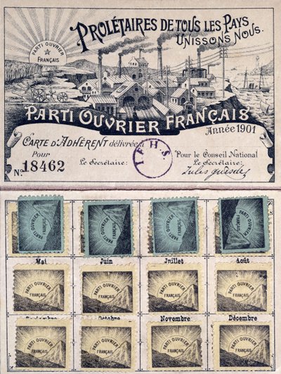 Membership card of the French Workers Party during the leadership of Jules Guesde, 1901 by French School