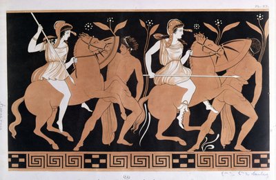 Men in Combat with Amazons Mounted on Horseback by French School
