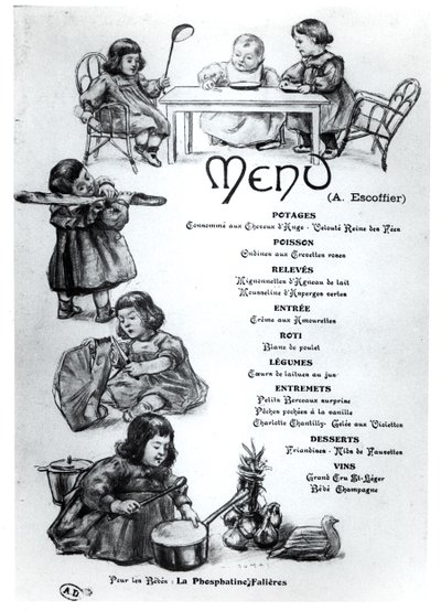 Menu created by Auguste Escoffier for Children and Babies by French School