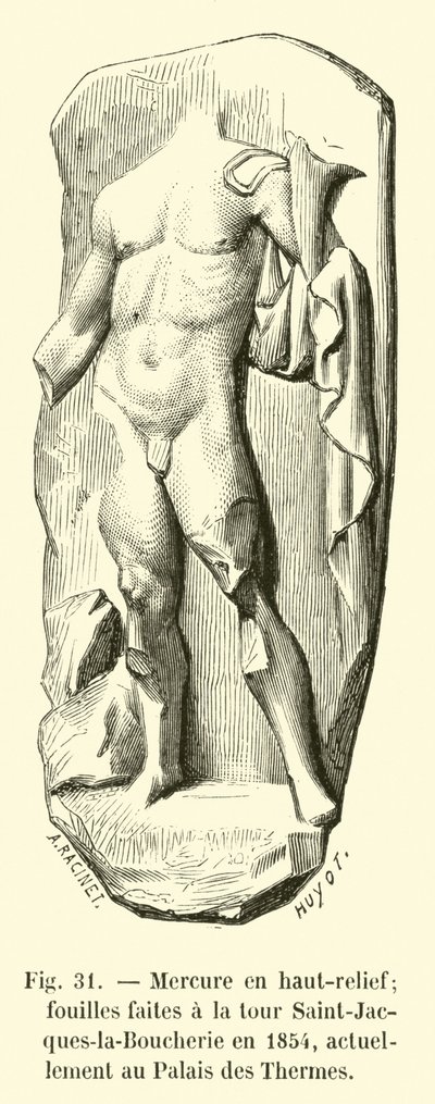 Mercury in High Relief; Excavations at the Tour Saint-Jacques-la-Boucherie in 1854, Currently at the Palace of the Thermes by French School