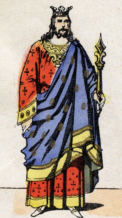 Merovingian Dynasty: Portrait of Dagobert III (699-715), King of the Franks from 711 to 715. Epinal imaging from the end of the 19th century. Private collection. by French School
