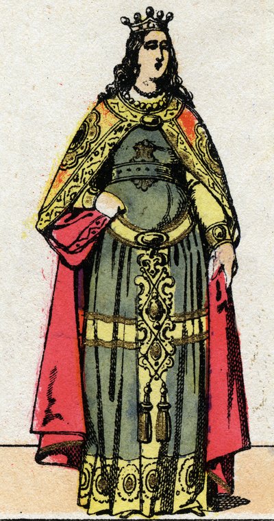 Merovingian Dynasty: Portrait of Queen Clothilde, Wife of Dagobert III. Epinal imaging from the end of the 19th century. Private collection. by French School