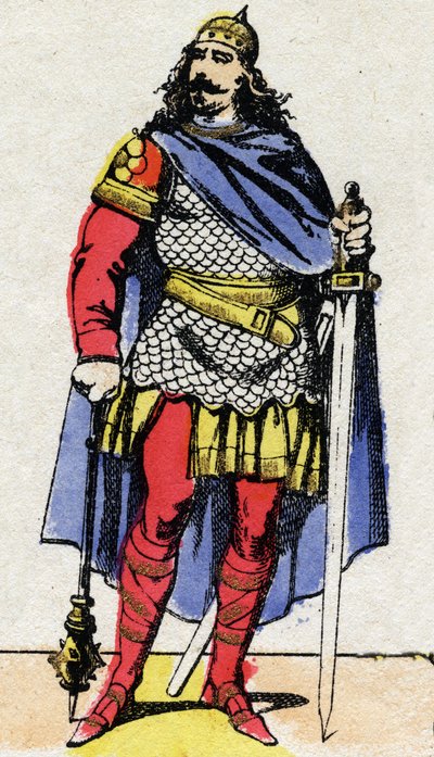 Merovingian dynasty: Portrait of Charles Martel (v. 688-741) mayor of the palace from 737 to 741. Epinal imaging from the end of the 19th century. Private collection. by French School
