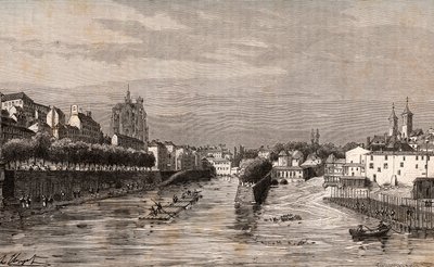Metz - view of port Saint-Georges - Moselle - engraving in 