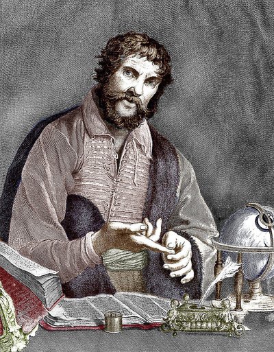 Michel de Nostredame, aka Nostradamus (1503-1566) french astrologer and doctor, engraving, colourized document by French School
