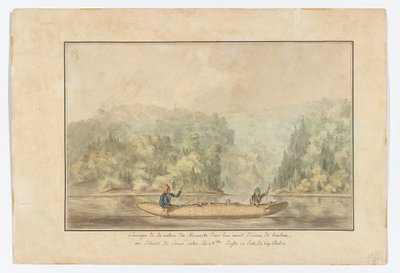 Micmacs in Their Birchbark Canoe; Strait of Canso Between Nova Scotia and the Island of Cape Breton by French School