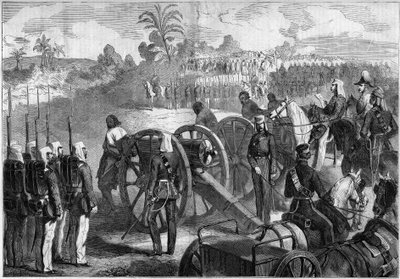 Military Execution of Indian Revolts by the English Army. Convicts are Tied to the Mouths of Guns before Being Executed. India by French School