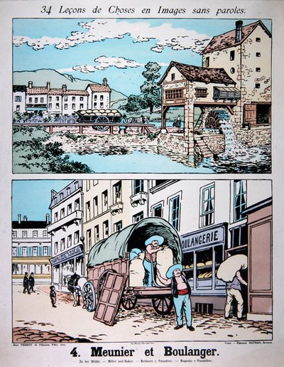 Miller and Baker, illustration from a primary school textbook, c.1900 by French School