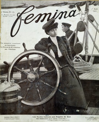 Miss Mabilleau on the bridge of the yacht 