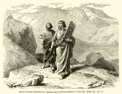 Moses and Joshua Hear the Cries of the Israelites Worshiping the Golden Calf by French School