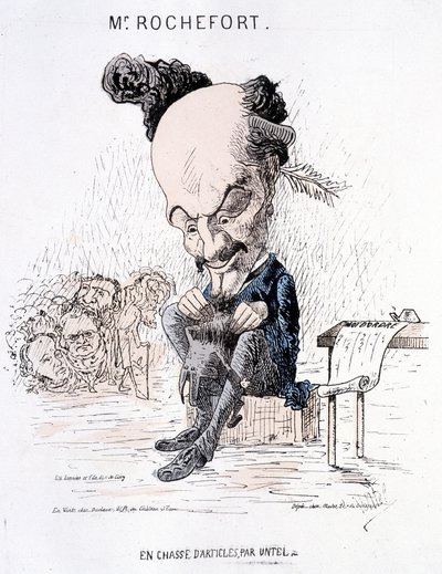 Monsieur Rochefort in Search of Articles by Untel. Caricature about Rochefort and the Commune by French School