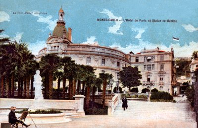 Monte-Carlo, Hotel de Paris and Statue of Berlioz - Colorized Postcard Beginning Twentieth Century by French School