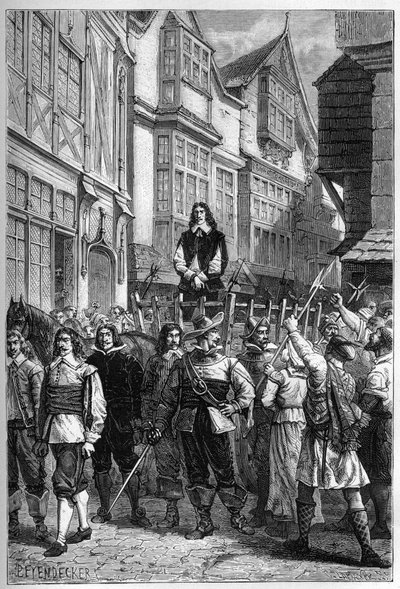 Montrose Taken to Jail on a Cart - James Graham, Marquis of Montrose, Scottish General Exhibited in the High Street of Edinburgh, 1650 - Engraving from 