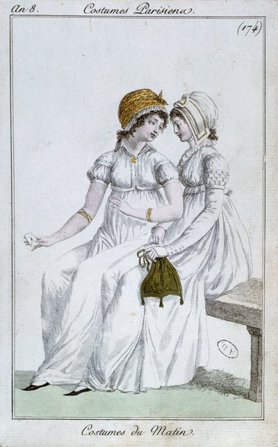 Morning dress, fashion plate from Costumes Parisiens by French School