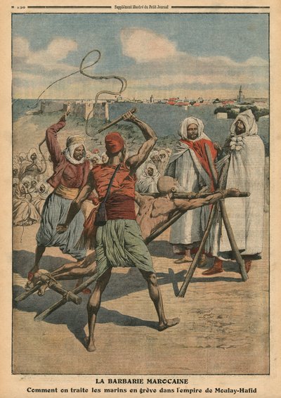 Moroccan barbarity, how the sailors on strike are treated, illustration from 