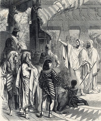 Moses and Aaron visiting the pharaoh Engraving from 
