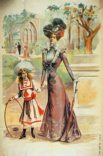 Mother and daughter on a walk by French School