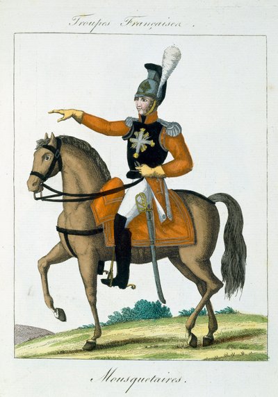 Mounted Musketeer, from Troupes Francaises, pub. chez Basset, Paris, c.1790 by French School