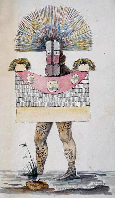 Mourning dress or Parae in Tahiti, watercolour based on Voyage around world by French School