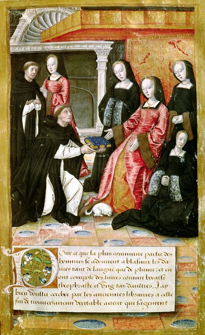The Author Offering His Book to Anne of Brittany (1477-1514) from Vie des Femmes Celebres, c.1505 by French School