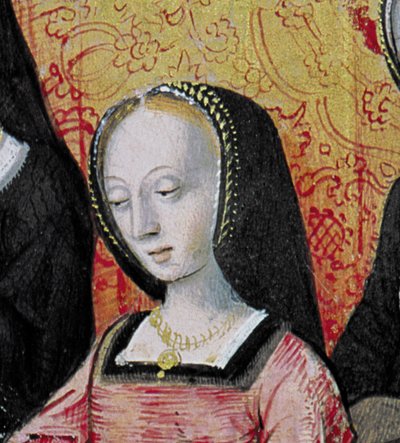 The Author Offering his Book to Anne of Brittany from Vie des Femmes Celebres (detail) by French School