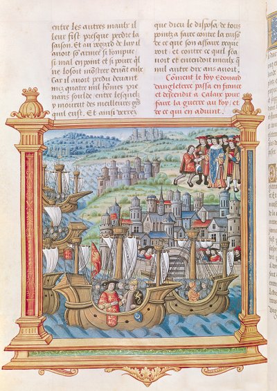Edward IV of England landing in Calais, from the Memoires de Philippe de Commines by French School