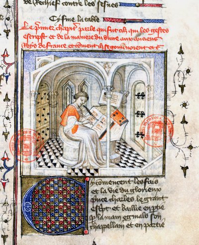 A Monk Writing, from Chroniques de Saint-Denis by French School
