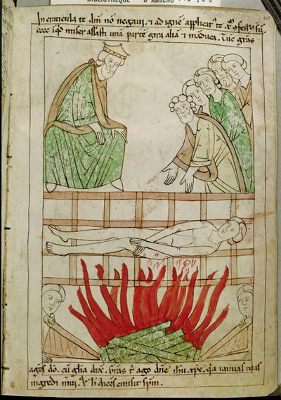 The Martyrdom of St. Lawrence in 258 AD, from a Bible by French School