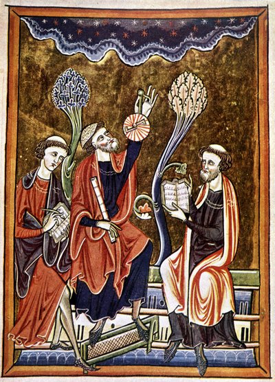 Ms 1186 f.1, The Astronomer, the Clerk and the Computist, facsimile of a miniature taken from the Book of Psalms (Psalter) of St. Louis and Blanche de Castile by French School
