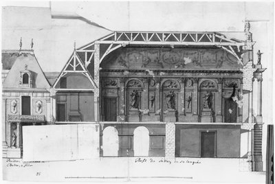 South-north cross-section of the Grand Salon and the Salle de Diane of the Chateau de Versailles constructed by Louis Le Vau by French School