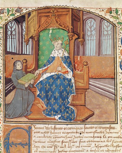 Ms 1468 fol.1 The Author Offers his Book to King Charles VII, from Les Chroniques de Monstrelet by French School