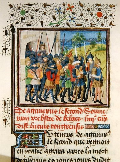 An Army on Campaign, from the Histoire des Nobles Princes de Hainaut, by Jacques de Guise by French School