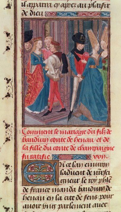 Marriage of Baldwin VI and Marie, Daughter of the Count of Champagne, from the Histoire des Nobles Princes de Hainaut, by Jacques de Guise by French School