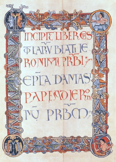 Page of text with a floriated border, from the letters of St. Jerome by French School
