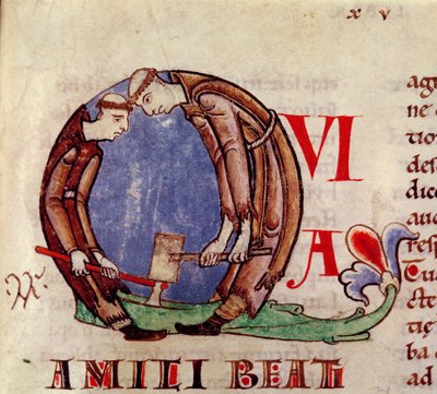 Historiated Initial Q Depicting Monks Chopping Wood, from Moralia in Job by Pope Gregory the Great by French School