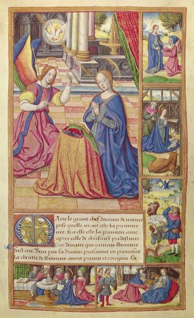 The Annunciation and the Childhood of Christ, from Vie des Femmes Celebres, c.1505 by French School