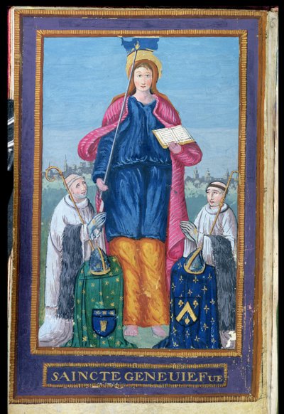 Depiction of St. Genevieve, from a manuscript on the transport of her reliquary, 1594 by French School