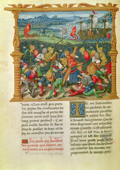 King Edward III Waging War at the Battle of Crecy in 1346, from the Memoirs of Philippe of Commines (1445-1509) by French School