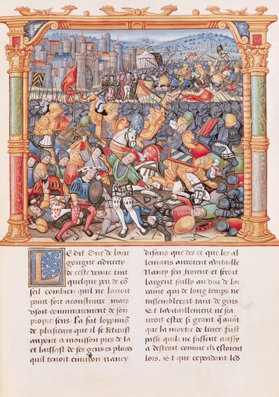 Battle of Nancy in 1477, from the Memoires de Philippe de Commines by French School
