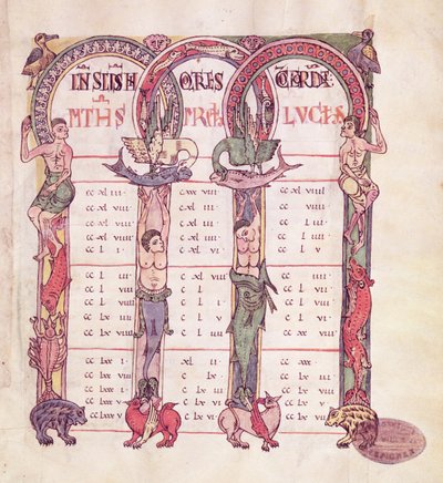 Canon tables of the Evangelists decorated with fantastical animals, from the Gospel of Saint-Michel-de-Cuxa, c.1070-1130 by French School