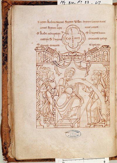 The Donation of Gonnor, Duchess of Normandy, to the monastery of Mont Saint-Michel, from the Cartulaire de Mont-Saint-Michel by French School