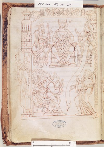 Cartulary of Mont Saint-Michel: Duke Richard II of Normandy making a gift of lands and privileges to the monastery of Mont St. Michel by French School