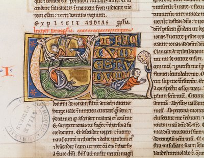 Historiated initial E depicting Jonah being Thrown into the Sea, from an unspecified bible by French School